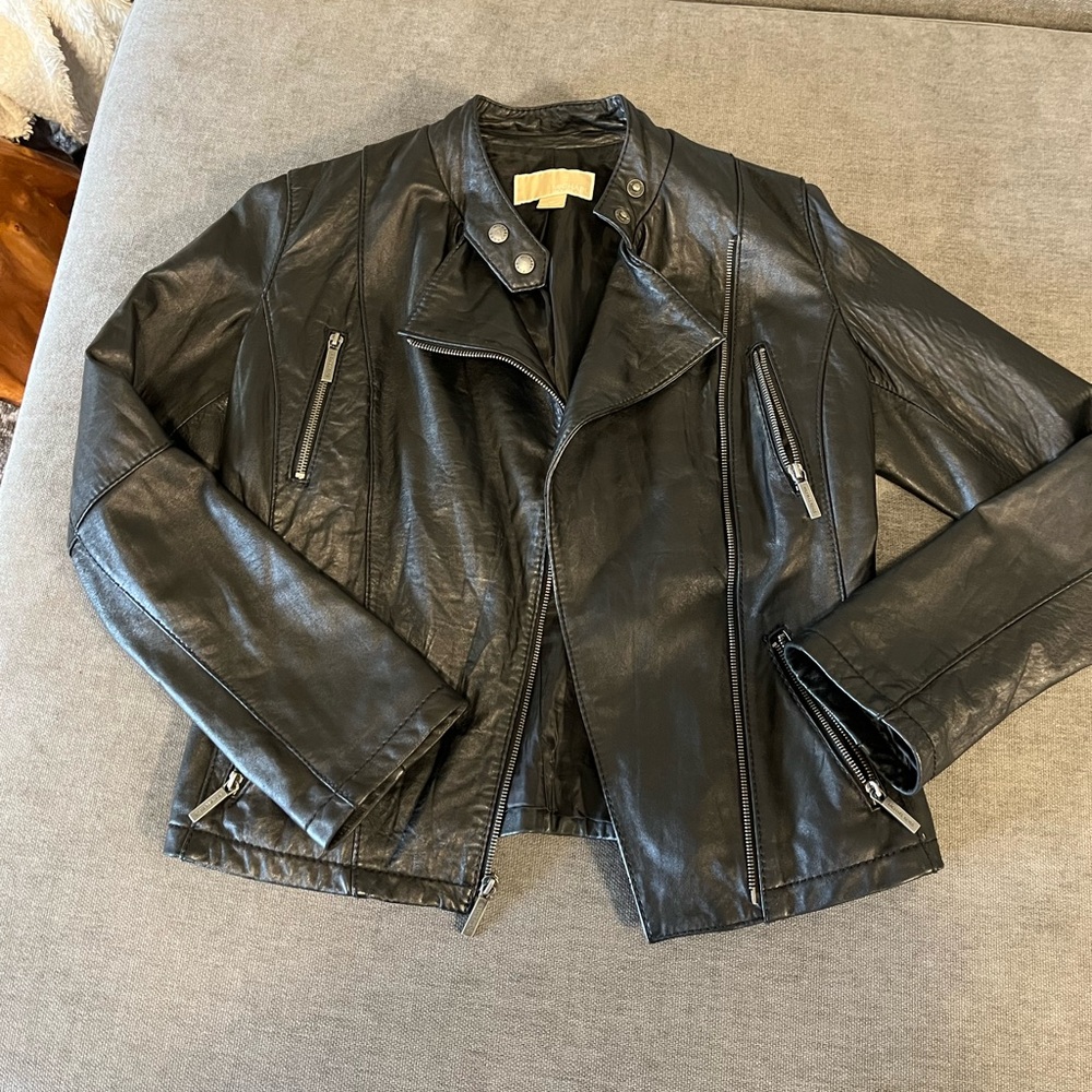 Michael kors genuine leather motorcycle jacket